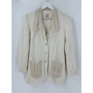 Vintage Trio Collezione Jacket Womens Small Ivory Beige Lattice Single Breasted